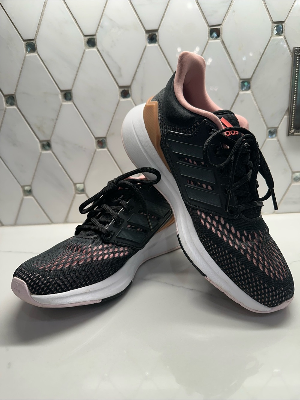 adidas Women's Black, Pink & Tan EQ21 Run Shoes